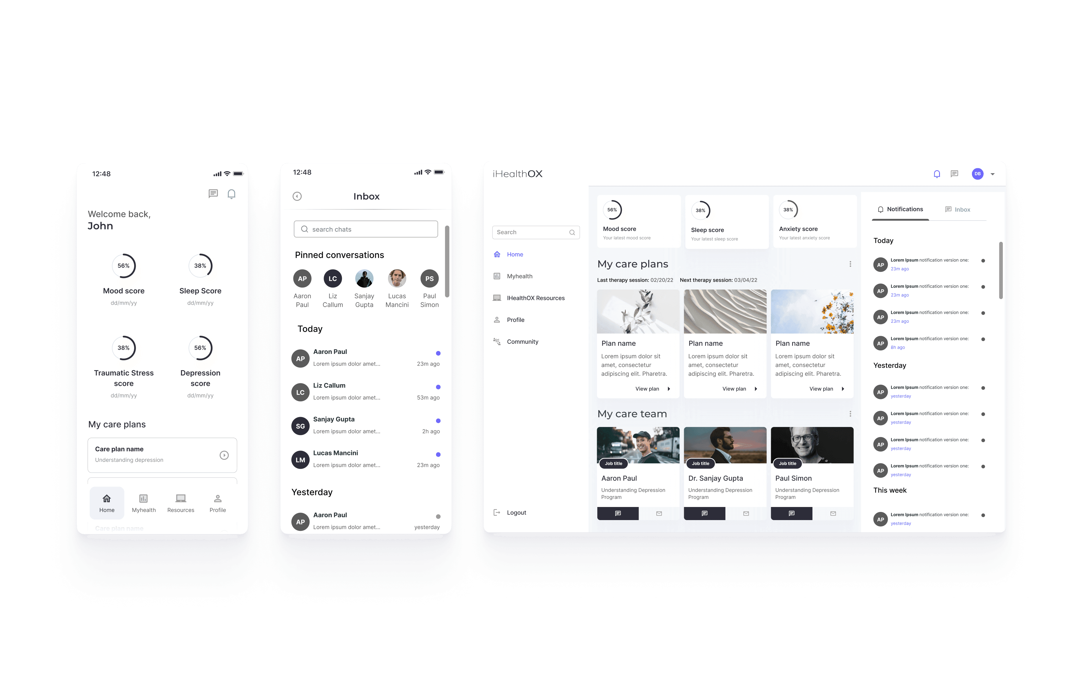 IHealth mobile & desktop dashboards